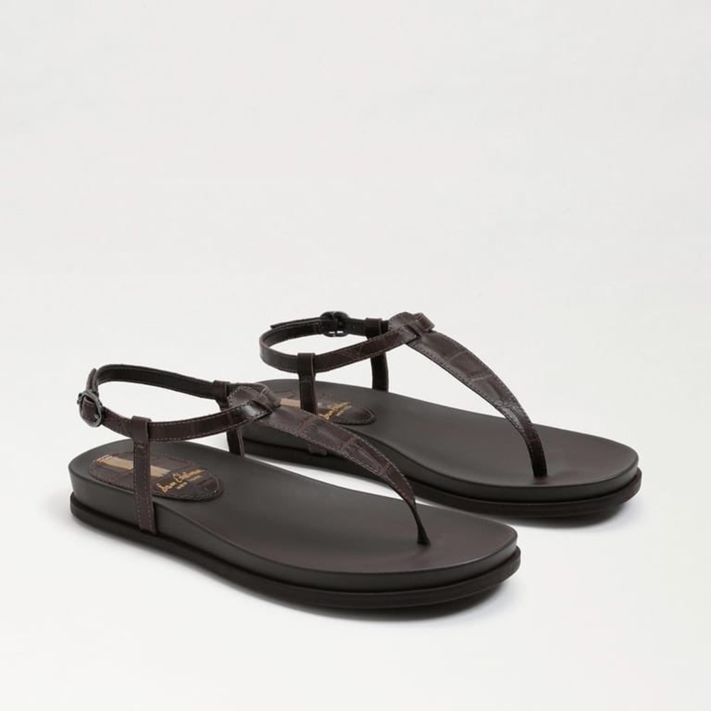 Sam Edelman Brown Leather T-Strap Thong Sandals